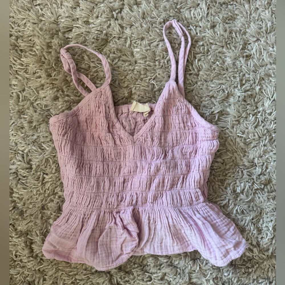 OCEAN DRIVE gauzy smocked tank top | M | soft lavender color